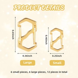 12 Pcs Necklace Shorteners, Double Opening Lobster Claw Clasps, 2 Sizes of Necklace Connector for Jewelry Making Keychain Stainless Steel S Lock Mini Carabiner 12mm and 16mm (Gold)