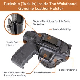 Maxx Carry Tuckable IWB Leather Holster for Walther PK380. Inside The Pants Holster for Tuck in Conceal Carry. Black Right Hand.