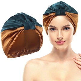 Mecool Double Layer Satin Silk Hair Bonnet for Sleeping with Knot Satin Night Reusable Sleeping Silk Bonnet for Straight & Curly Hairs Bathing Caps for Women | Satin Hair Accessories for Women