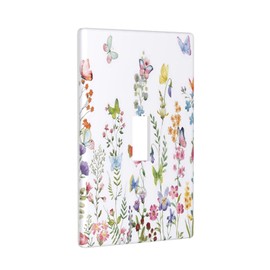 ybclf Wild Floral Butterfly 1 Gang Single Toggle Electrical Outlet Cover Decorative Flower Light Switch Plates Wall Plate Covers Faceplate Switchplate Socket for Livingroom Bedroom Kitchen