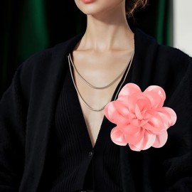 Large Rose Flower Brooches Chiffon Camellia Brooch Lapel Pins Hair Clips Hat Pins for Women Wedding Banquet Accessories Large Satin Flowers 5.5in (Pink 2)
