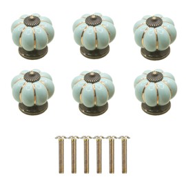 Yuaaoh Pack of 6 Furniture Knobs, Ceramic Pumpkin, Furniture Knobs, Vintage Cupboard Knobs, Furniture Knobs, Ceramic Door Knobs with Screws for Dresser, Kitchen Cabinet, Drawers, Cupboards, Dresser