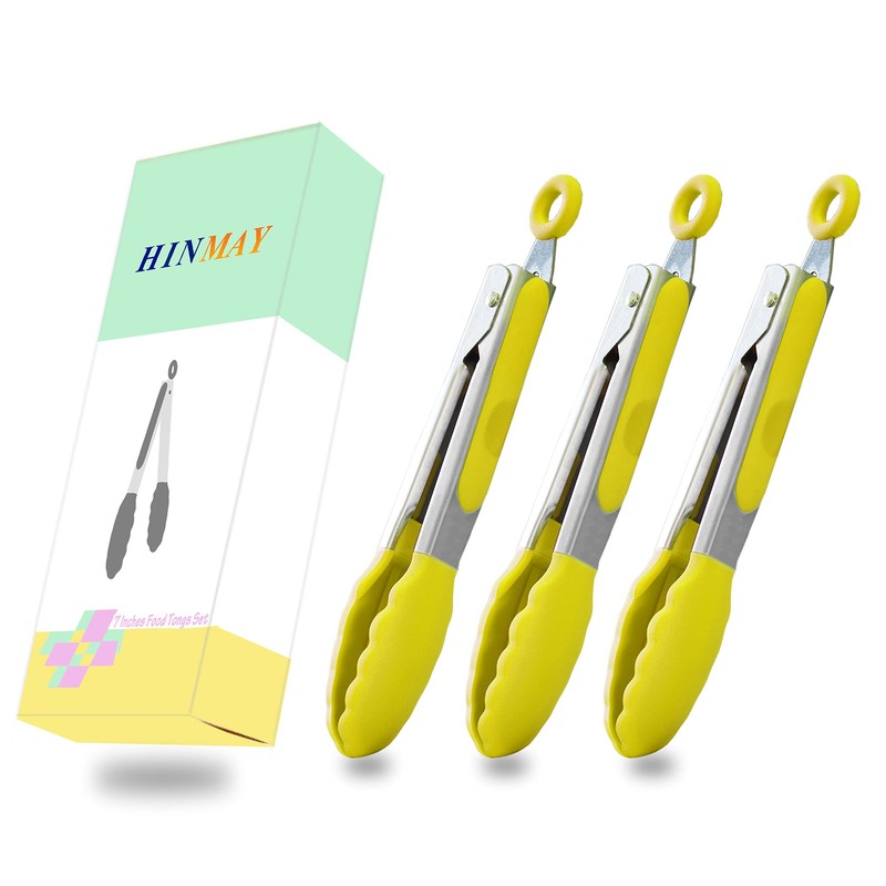 HINMAY Small Appetizer Tongs 7-Inch Silicone Tipped Kitchen Tongs, Set