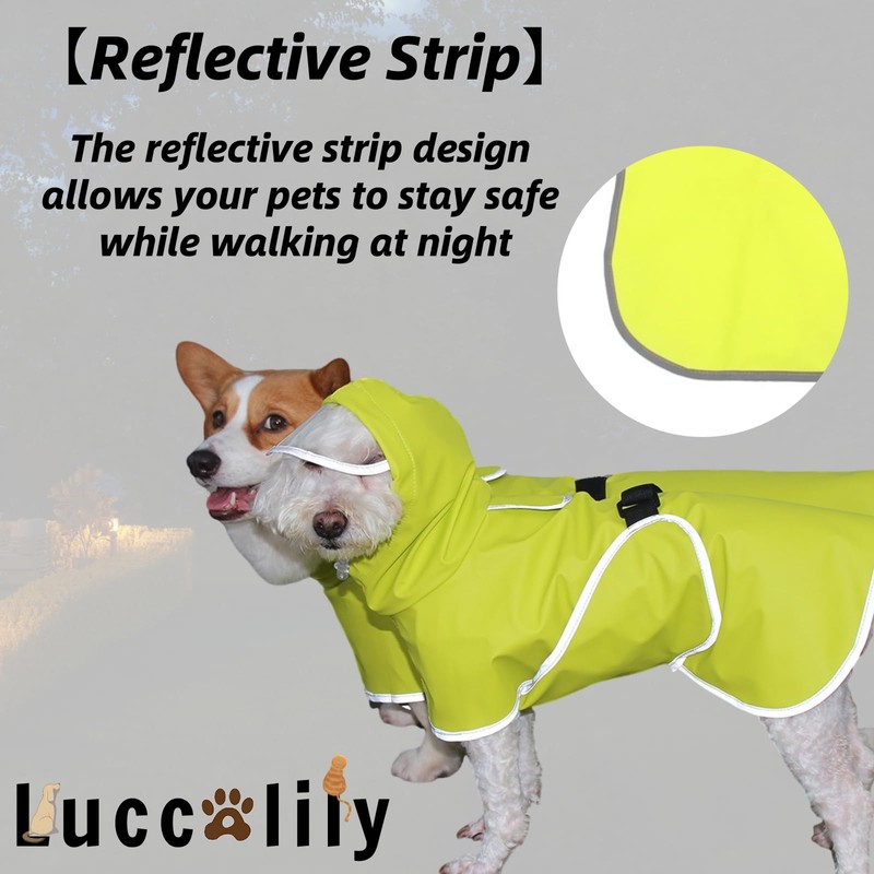 Luccalily Dog Rain Jacket with Hood for Small Medium Dog,Waterproof