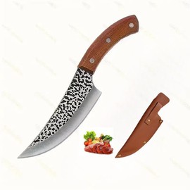 Outdoor Camping Meat Knife, 1 Count Stainless Steel Cleaver with Sheath, Multifunctional Kitchen Fruit Knife for Home & Outdoor Camping - Color: Brown, Specification: 4.5*29cm/1.77*11.41in