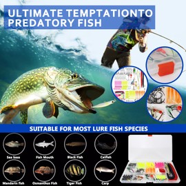 RoseFlower 114 PCS Fishing Lure Set, Includes Hard and Soft Bait, Curly Tail Maggot/Double Tail Maggot, Fish Hooks, Minnow, Spinnerbait, Spoon, Freshwater Saltwater Fishing Equipment