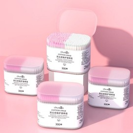 Portable Boxed Double-Ended Spiral Hygiene Cotton Swabs Baby White + Pink [300 pcs] 40ea