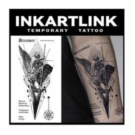 INKARTLINK Tattoo Tech, 2 Sheets Large Semi Permanent Tattoo, Adult Art Design Temporary Tattoos, Lasts 1-2 Weeks, Waterproof, Realistic Look, No Adhesive, No Reflection (religion)323