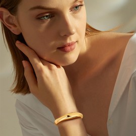 APUUESN Drop Bracelets for Women, Water Drop Wide Bangle, Adjustable Open Chunky Bracelets, Gold, Silver, 2 Sizes, Stainless Steel