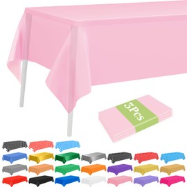 PLULON 3 Pcs Pink Tablecloths Plastic Disposable Table Cover for Rectangle Tables 54 x 108 Inch Waterproof Tablecloth for Birthday Baby Shower Wedding Fiesta Party Home Kitchen Dining Decor