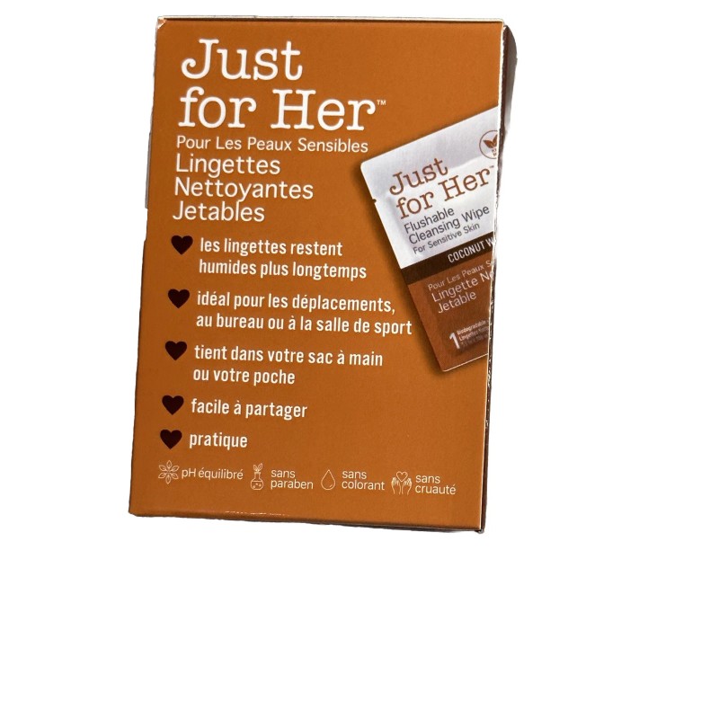 Just for Her Flushable Cleansing Wipes Coconut Water Individually wrapped