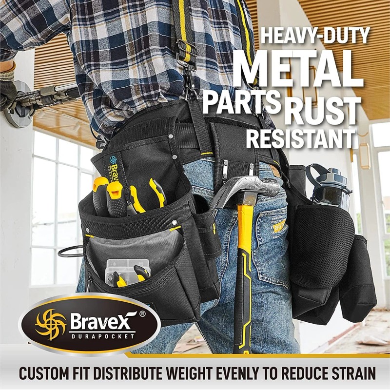 Bravex Tool Pouch Tool Belt With Suspenders Electrician Carpenter Pocket