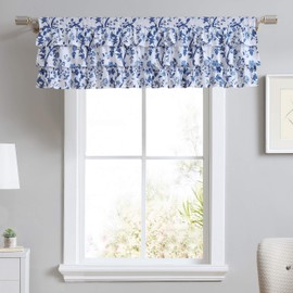 Laura Ashley Home - Cotton Pole Top Valance, Stylish & Lightweight Window Treatment for Home Decor (Elise Blue, 50" x 18")