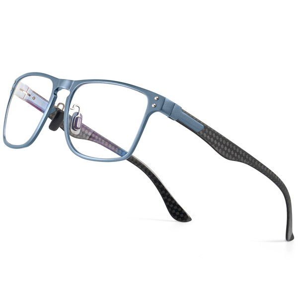 QALLY Mens Carbon Fiber Blue Light Blocking Glasses Rectangle Anti