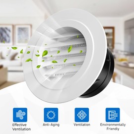 Hon&Guan Soffit Vents, 4 Inch Vent Cover Round Soffit Vents Exterior with Built-in a Fly Screen for Bathroom Office Home Ventilation (4PCS)
