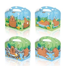 RIGHTA TECH 12 Packs Capybara Treat Gift Boxes Capybara Theme Birthday Party Gift Box Animals Themed Candy Goodie Cardboard Boxes with Handles for Snacks, Capybara Birthday Party Supplies Favors