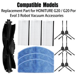 Replacement Parts for HONITURE G20 / G20 Pro, for Laresar Evol 3 Robot Vacuum Accessories 1 Main Brush 6 Side Brush 3 HEPA Filter 3 Mop Pad