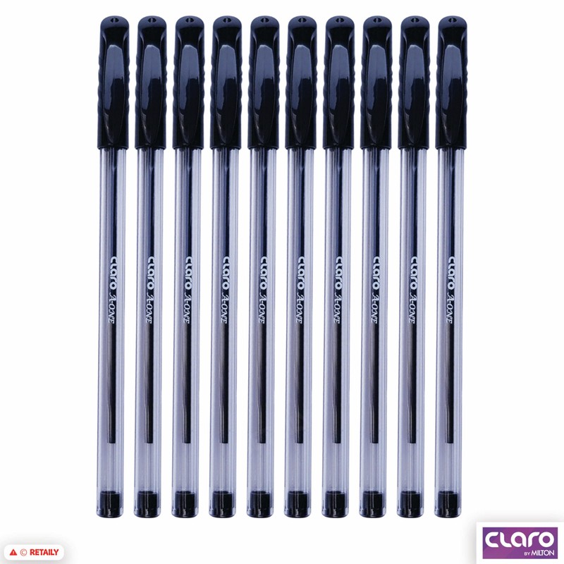 CLARO A-one Ballpoint Pens, BLACK, Medium Point (1.0mm), Pack of