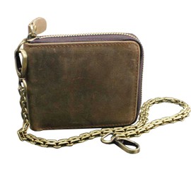 crazy hunter Genuine Cowhide Leather Zipper Card Holder Mens Wallet w/Chain Vintage Biker L72