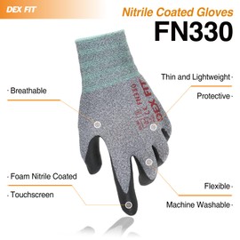 DEX FIT Nitrile Work Gloves FN330, 3D-Comfort Stretchy Fit, Firm Grip, Thin & Lightweight, Touch-Screen Compatible, Durable, Breathable & Cool, Machine Washable; Grey 10 (XL) 1 Pair