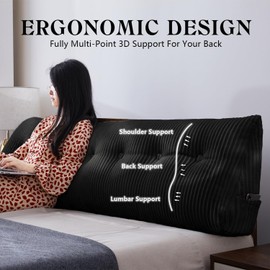 Large Headboard Pillow Headboard Wedge Pillow Bed Rest Reading Pillow Bolster Triangular Pillow for Sitting in Bed-Backrest Positioning Support Long Pillow for Daybed (Twin: 39x8x20 Inches,Black)