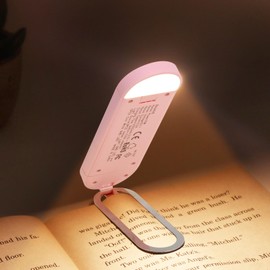 Akomid USB Rechargeable Book Light for Reading in Bed, 8 LEDs Bookmark Style Clip on, Eye-Cared Amber Light Mode for Kids, Blue Light Blocking, Stepless Dimming, Pink