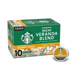 Starbucks K-Cup Coffee Pods—Starbucks Blonde Roast Coffee—Decaf Veranda Blend—100% Arabica—1 box (10 pods)