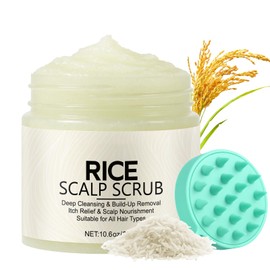 2-In-1 Scalp Scrub, Clarifying Shampoo, Rice Scalp Exfoliator For Deep Scalp Cleanse, Shine, Hydration, Hair Scrub With Silicone Scalp Massager, Scalp Scrubber For Buildup, Dandruff 10.6oz