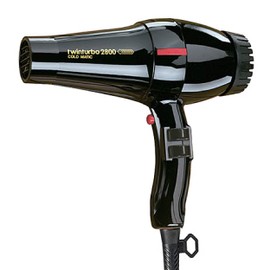 Turbo Power Twin Turbo 2800 Black Hair Dryer Model 314A and M Hair Designs Hot Blow Attachment Black (Bundle 2 Items)