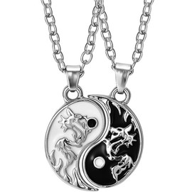 OATIPHO 1 Par Yin Yang Necklace, Tai Collar Collares Yin Yang con colgante de joyería para hombres y mujeres Parejas a Juego Collar De Amistad Collar Colgante Collares De Amistad