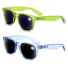V.W.E. 2 Pairs Classic Outdoor Reading Sunglasses - Comfortable Stylish Simple Readers - Not Bifocal (1 Green 1 Blue, 3.25)