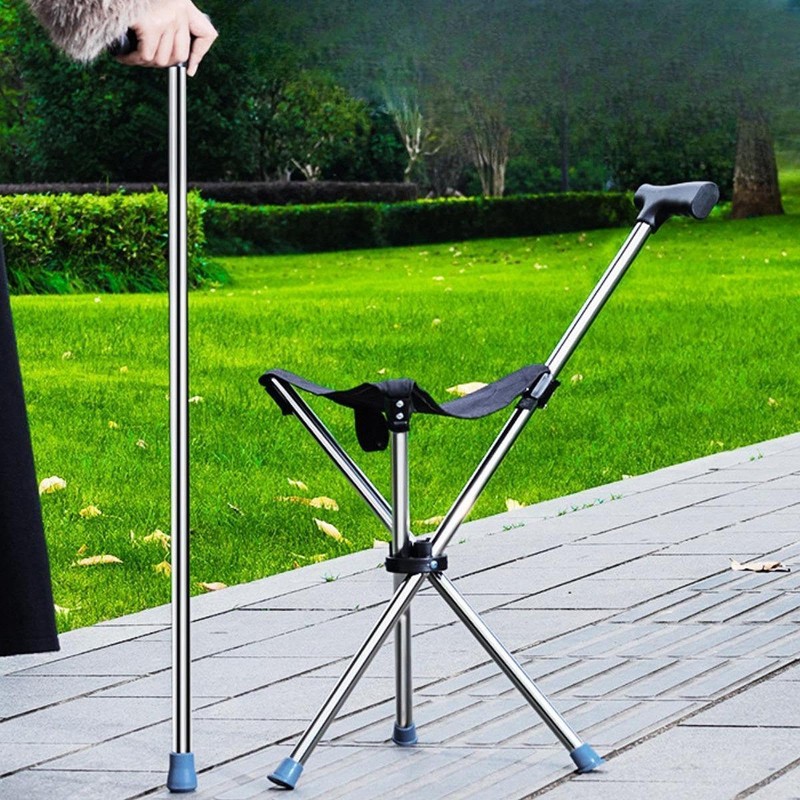 perfeclan Trekking Pole with Seat, Portable Stool, Practical Non-Slip Folding