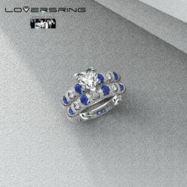 TWO RINGS Wedding Ring Sets His And Hers Promise Ring Couples Bridal Sets Women 925 Sterling Silver Heart Blue Sapphire Man Titanium Wedding Band