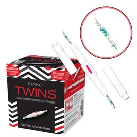 Staino Twins Interdental Brush Dual-Ended Travel Brush, Medium Cylindrical Brush, 36 2-Brush Units - Total 72 Brushes