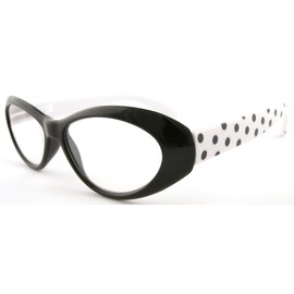FUSHIDA R678 Polka Dot Fashion Reading Glasses for Women Black-White 4.00