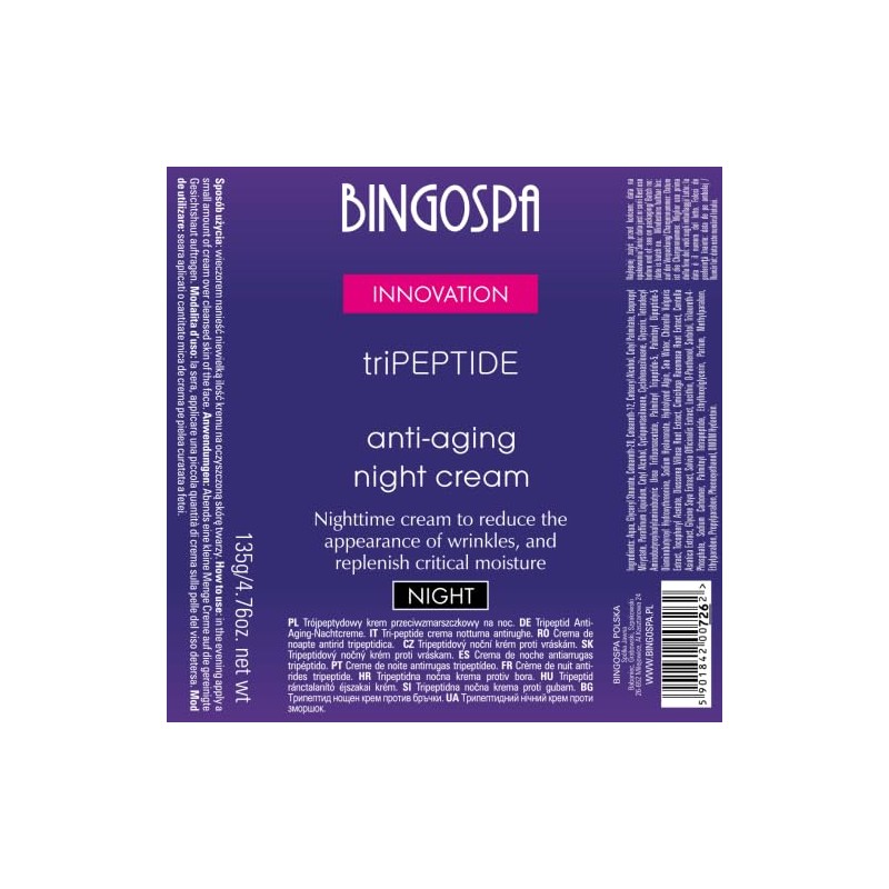 BINGOSPA Innovation Anti-Wrinkle Anti-Ageing Tri-Peptide Night Cream 135 g