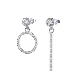 Bellitia Jewelry Fashion Asymmetric Earrings Shiny Cubic Zirconia Stud Earrings 925 Sterling Silver Design Bar Circle, Cubic Zirconia