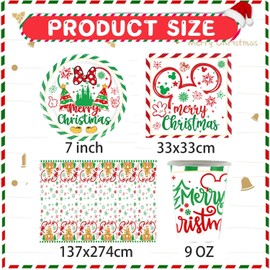 Mouse Christmas Party Tableware, Birthday Party Set, 61 Pieces, Party Tableware, Birthday Decoration, Party Accessory Set, Thematic Tableware, Plates, Cups, Tablecloth, Napkins, 20 People