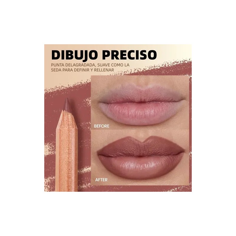 6pcs Juego Delineador Wooden Lip Pencil Labios Impermeable