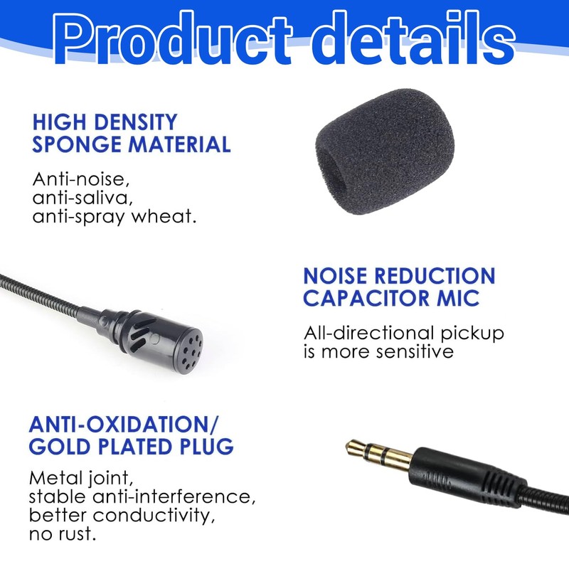 Replacement Microphone 3.5mm Detachable Boom Mic for Headset, Perfect for