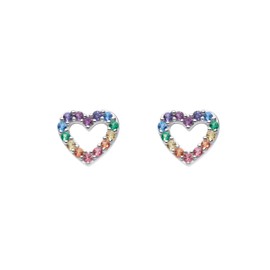 Dew Sterling Silver and Multi Nano Gems Open Heart Stud Earrings