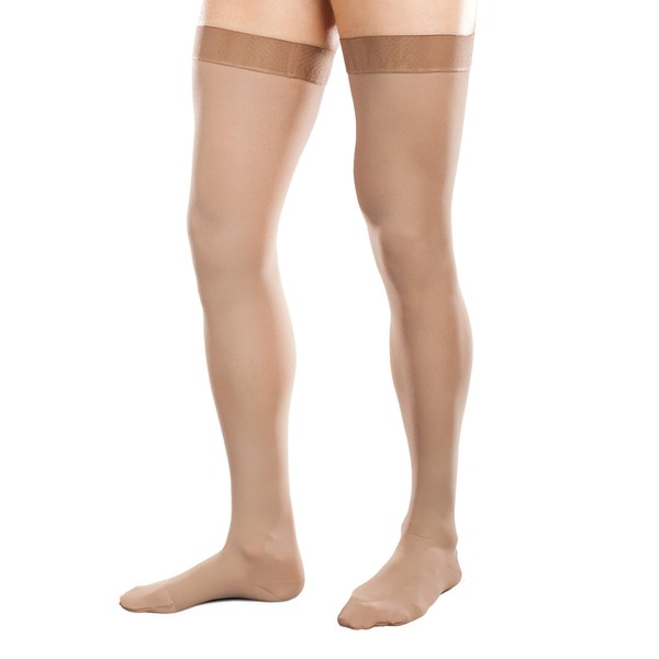 Ease Opaque Men's Thigh Highs with Moderate (20-30mmHg) Compression (Medium Short, Khaki)