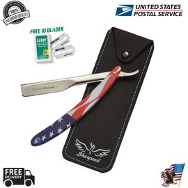 SHARPEND BARBER CUT THROAT SHAVETTE STRAIGHT RAZOR RASOIR TRAVELING CASE, 10 BLADES