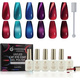 CHERIMOYA Kit de 6 Esmaltes de Uñas en Gel Ojo de Gato Holográfico con Imán