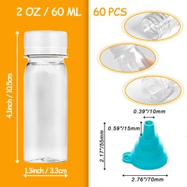 60Pcs 2oz Clear Plastic Bottles for Liquids,Reusable Ginger Shot Bottle with Lids,Small Empty Bottles Beverage Container Leak Proof for Juice,Drinks,Potion,Wellness,DIY,Wedding,Party,Travel(White)
