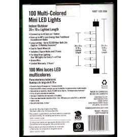 Home Accents 100 LED Multi Colored Mini Lights INDOOR/OUTDOOR Green Wire by HOME ACCENTS