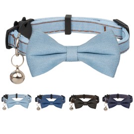 Gyapet Cat Collar with Big Bow Tie Bell Safety Breakaway Blue Basic Solid Kitten Pet Boy Collars [1pc] Light Blue