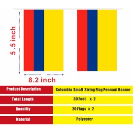 LUSEOAN 2 Pack Colombia Small String Flag - 60 Feet 40 Flags Colombian Mini Pennant Banner Hanging Flags for 20th July Independence Day Patriotic Events Outdoor Decoration