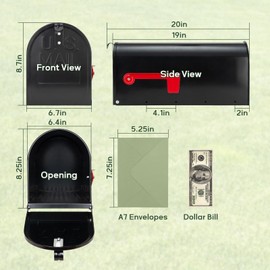 RAINHOL Black Metal Mailboxes for Outside Post Mount, Standard Mail Box, Galvanized Steel Heavy Duty Mailbox, Medium Capacity, 19 x 8.7 x 6.7 inches