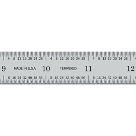 PEC Tools 18-inch Steel Ruler, 1/50" Thick X 3/4" Wide, High-Carbon Steel, 1/32", 1/64", 1/50", 1/100" High-Precision Ruler, Made in USA